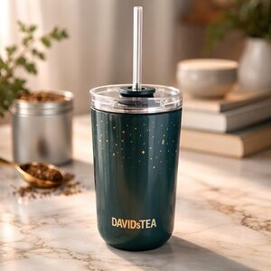 DAVIDsTEA Blue Gold Stars Travel Mug with Straw